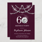 Elegant Diamonds Burgundy 60. Geburtstagsparty Einladung (Vorne/Hinten)