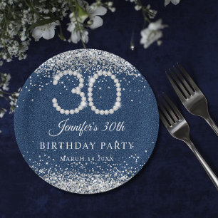 Elegant Diamonds & Denim 30. Geburtstag Party Pappteller