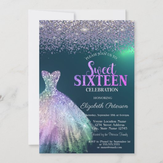 Elegant Diamonds, Dress Green Sweet 16 Einladung (Vorderseite)