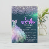 Elegant Diamonds, Dress Green Sweet 16 Einladung (Stehend Vorderseite)