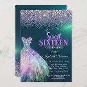 Elegant Diamonds, Dress Green Sweet 16 Einladung (Vorne/Hinten)