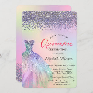 Elegant Diamonds, Dress Holographic Quinceañera Einladung