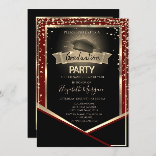 Elegant Diamonds Grad Cap Red Abschluss Einladung (Vorne/Hinten)