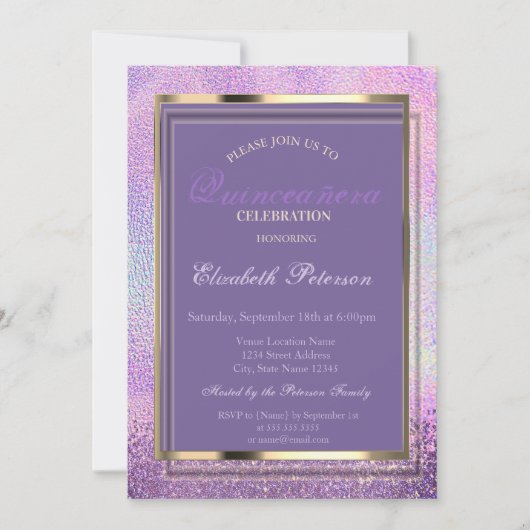 Elegant Diamonds Holographic Quinceañera Einladung (Vorderseite)