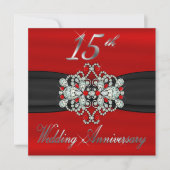 Elegant Diamonds Rubies 15. Hochzeitstag Einladung (Vorderseite)