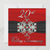 Elegant Diamonds Rubies 20. Hochzeitstag Einladung (Vorderseite)