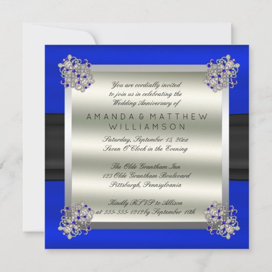 Elegant Diamonds Sapphire 5. Hochzeitstag Einladung (Rückseite)