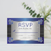 Elegant Diamonds Sapphire Clasps Blue Wedding RSVP (Stehend Vorderseite)