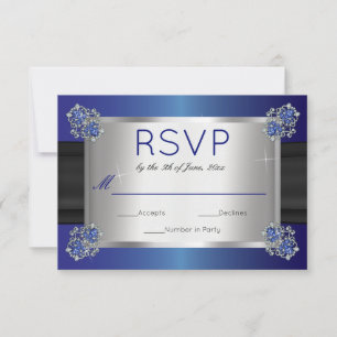 Elegant Diamonds Sapphire Clasps Blue Wedding RSVP Karte