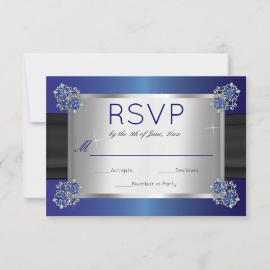 Elegant Diamonds Sapphire Clasps Blue Wedding RSVP Karte (Vorderseite)