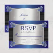 Elegant Diamonds Sapphire Clasps Blue Wedding RSVP Karte (Vorne/Hinten)