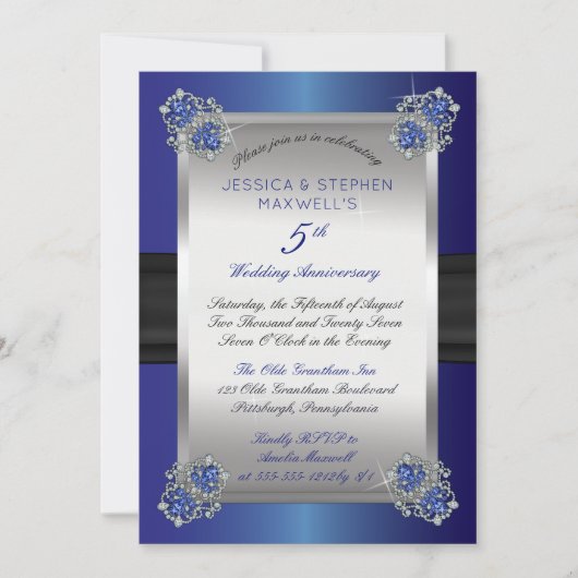 Elegant Diamonds Sapphires Blue 5 Jahre Einladung (Vorderseite)