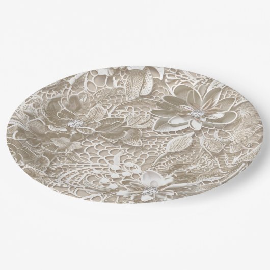 Elegant diese Spitzen und Diamanten Pappteller (Schrägansicht)