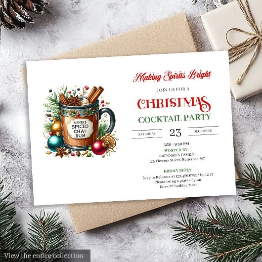 Elegant digital holiday cocktails party invitation einladung