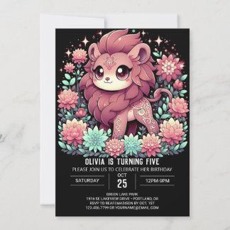 Elegant Digital Lion Birthday Einladung