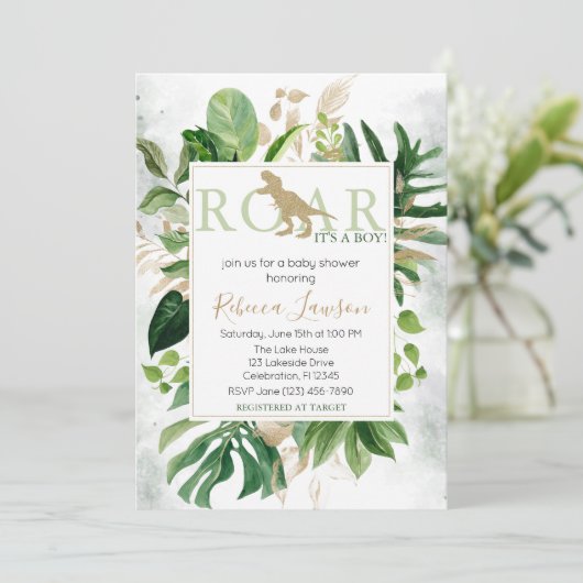 Elegant Dinosaur Boy Baby Shower Einladung (Stehend Vorderseite)