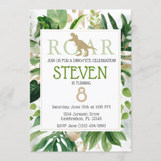 Elegant Dinosaurier Green und Gold Geburtstag Einladung