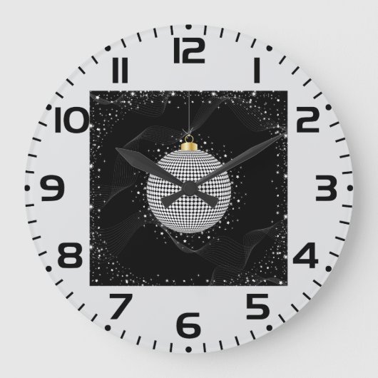 Elegant Disco Ball Christmas Ornament Große Wanduhr (Vorderseite)