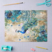 Elegant Distressed Teal Blue Florals & Peacock Seidenpapier (Basteln)