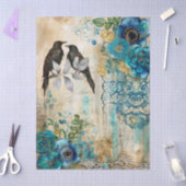 Elegant Distressed Teal Blue Gold Florals & Ravens Seidenpapier (Basteln)