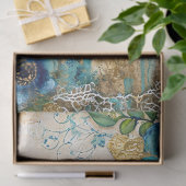 Elegant Distressed Teal Blue Gold Florals & Ravens Seidenpapier (Geschenk)