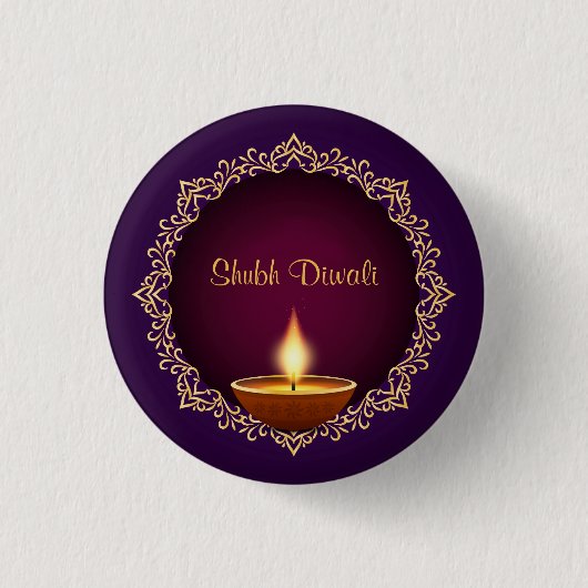 Elegant Diwali Diyas Lila Button (Vorderseite)