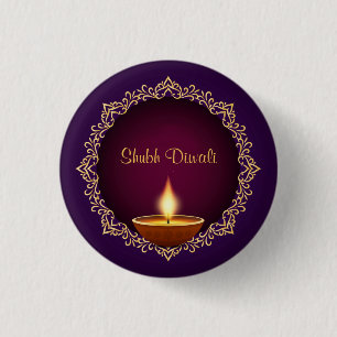 Elegant Diwali Diyas Lila Button