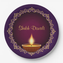 Elegant Diwali Diyas Lila Pappteller