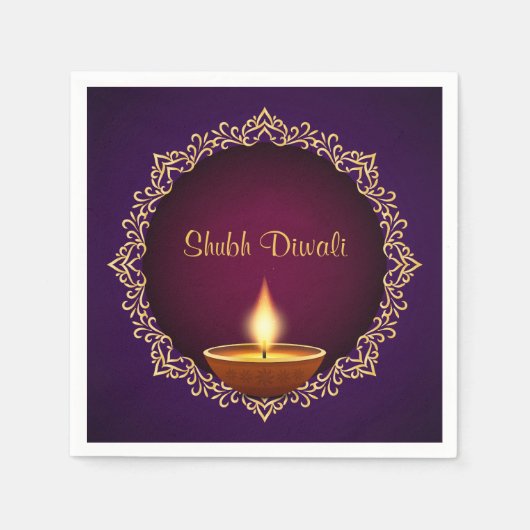Elegant Diwali Diyas Lila Serviette (Vorderseite)
