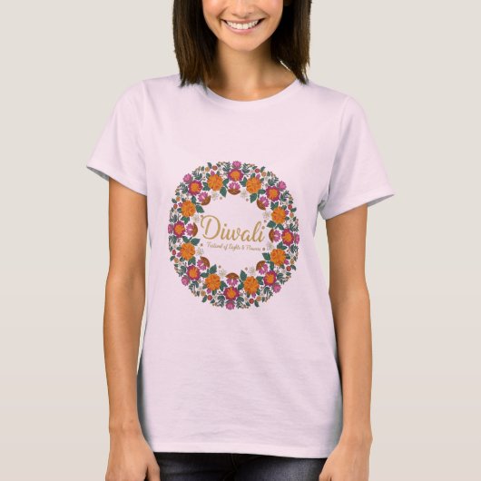 Elegant Diwali Floral Wreath T-Shirt for Women | (Vorderseite)