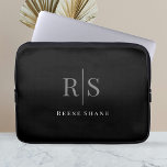 Elegant DIY Grey Monogram & White Name, Black Laptopschutzhülle<br><div class="desc">Personalize this elegant black design with grey monogram and white name on black background. Click “Customize” to change colors and type styles.</div>