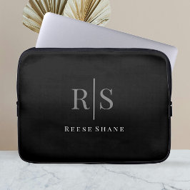 Elegant DIY Grey Monogram & White Name, Black Laptopschutzhülle