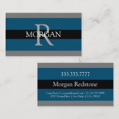Elegant DIY Monogram Name Blk DkGray Ocean Blue Visitenkarte (Vorne/Hinten)