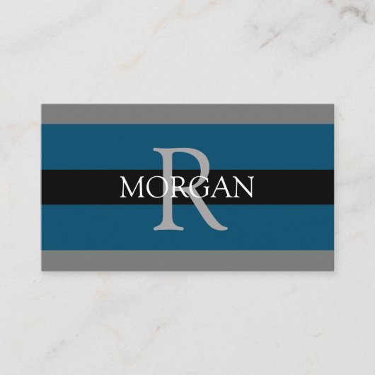 Elegant DIY Monogram Name Blk DkGray Ocean Blue Visitenkarte (Vorderseite)
