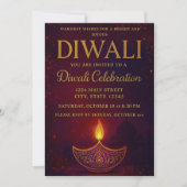 Elegant Diya & Gold Script Diwali Celebration Einladung (Vorderseite)