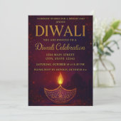 Elegant Diya & Gold Script Diwali Celebration Einladung (Stehend Vorderseite)