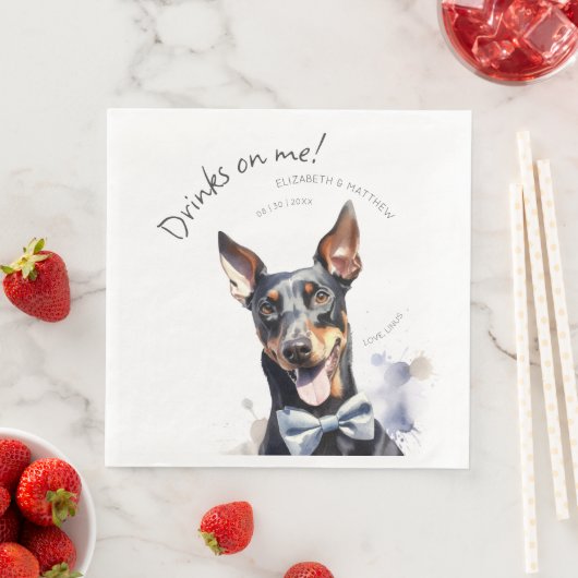 Elegant Doberman Waiter Watercolor anpassbar Serviette (Beispiel)