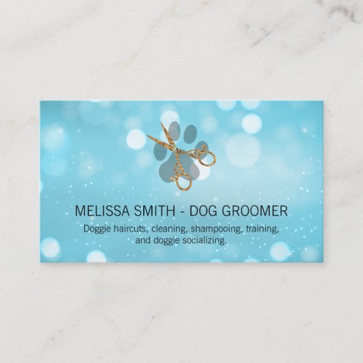 Elegant Dog Groomer | Blue Boke Visitenkarte (Vorderseite)