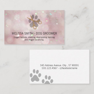 Elegant Dog Groomer | Pink Bokeh Visitenkarte