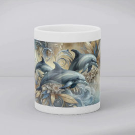 Elegant Dolphins with Golden Floral Waves Kaffeetasse