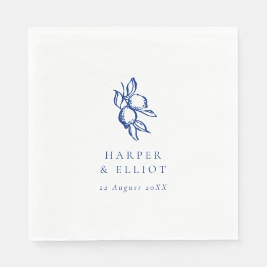 Elegant Doodle Blue Lemons Wedding Serviette (Vorderseite)