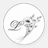 Elegant Doodle Floral Monogram Runder Aufkleber (Vorderseite)