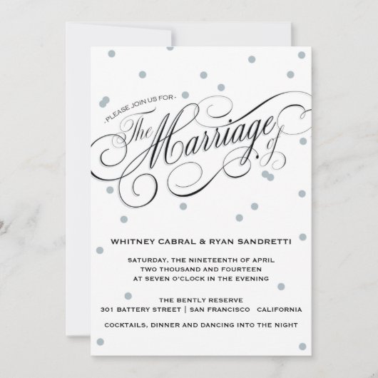 Elegant Dot Silver Wedding Einladung (Vorderseite)