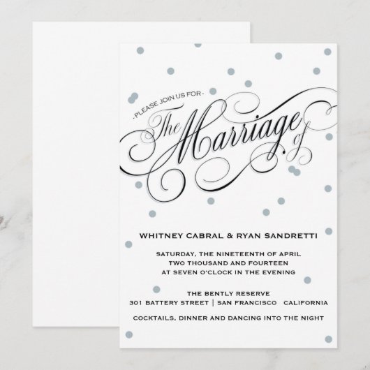 Elegant Dot Silver Wedding Einladung (Vorne/Hinten)