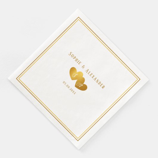 Elegant Double Heart Initials Wedding Serviette (Ecke)