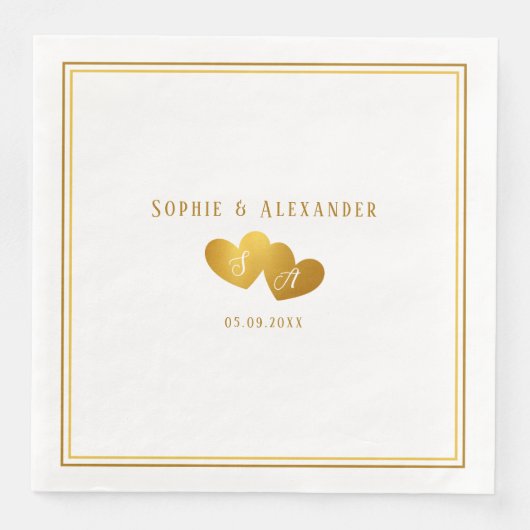 Elegant Double Heart Initials Wedding Serviette (Vorderseite)
