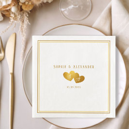 Elegant Double Heart Initials Wedding Serviette