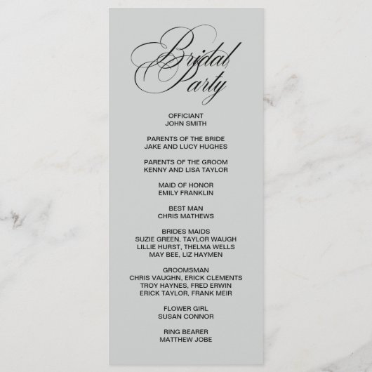 Elegant double side program card programm (Rückseite)