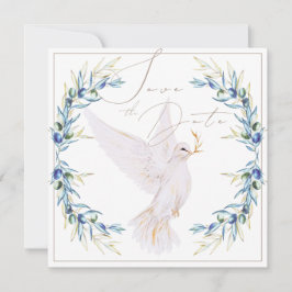 Elegant Dove & Olive Leaves Wedding Save the Date Einladung