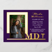 Elegant Dr. MD Caduceus Foto Graduate Lila Folieneinladung (Vorderseite)